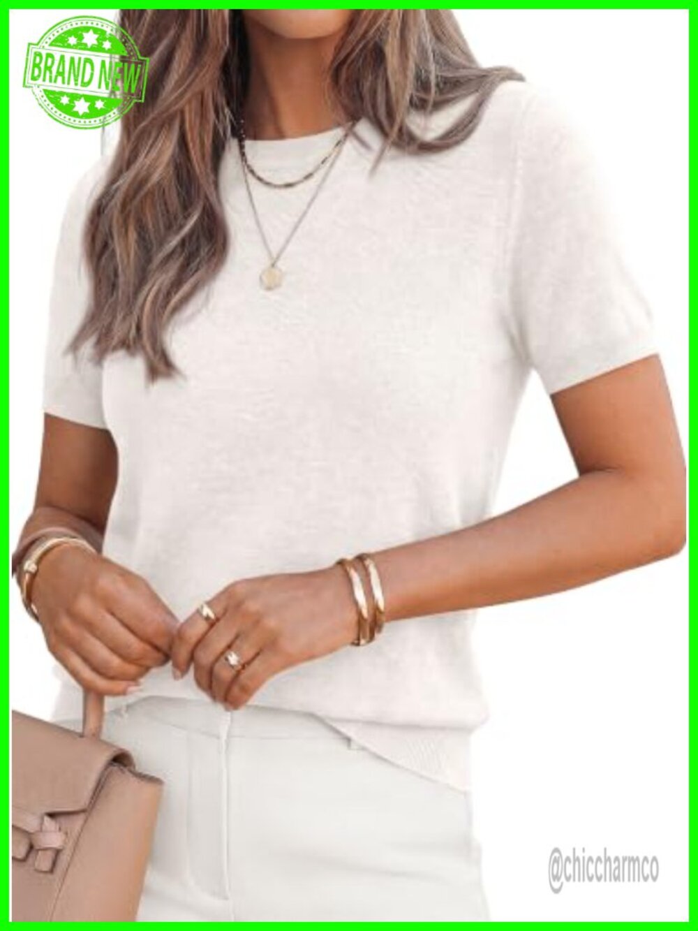 Womens Short Sleeve Knit Sweater Ribbed Crew Neck Pullover Top
